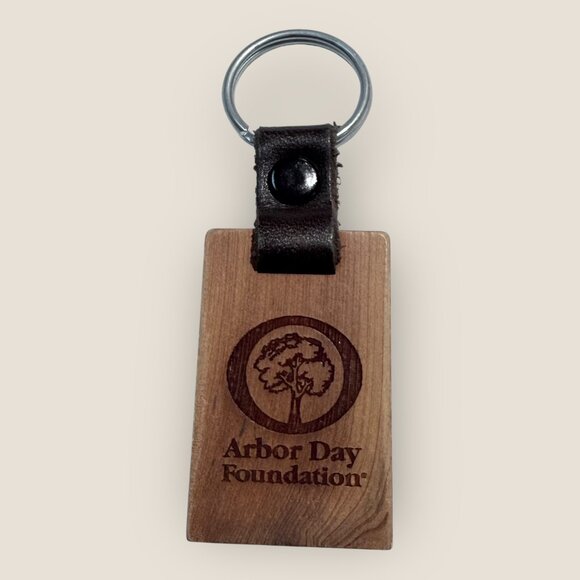 Plant Trees Wooden Keychain Keyring With Leather Strap - Picture 2 of 2